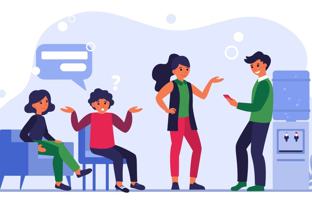 Colleagues communicating at break. Business people resting in lobby flat vector illustration. Business colleagues concept for banner, website design or landing web page